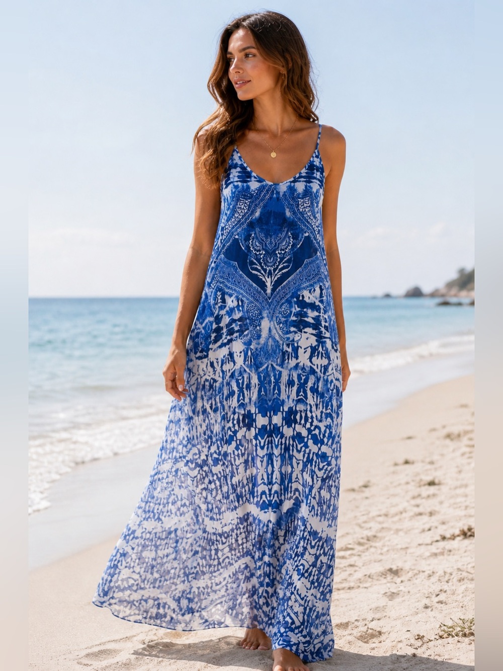 Express Blue & White Printed Maxi Dress XS | Boho Summer Beach Resort